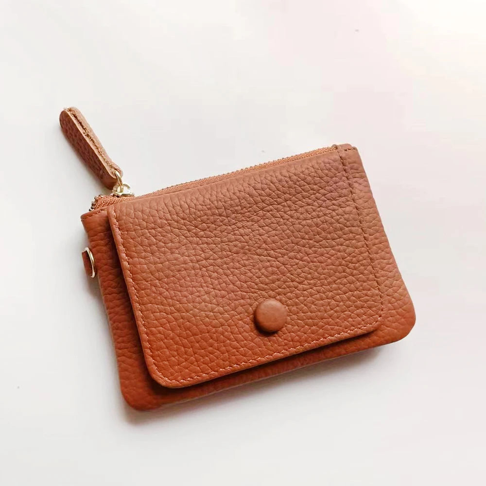 Custom Letters Women Coin Purse Genuine Leather Lady Keychain Card Holder Small Lanyard Wallet Personalize Name Zip Wristlet Bag.