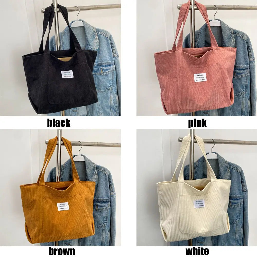 Autumn Winter Corduroy Totes Bag Women's Large Capacity Shoulder Bag Fashion Vintage Solid Color Handbags.