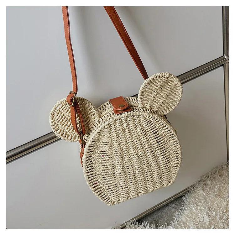 Disney 2023New Ladies Designer Straw Fancy Bag Cute Handbag Rattan Travel Leisure Vacation Small Round Beach Mickey Shoulder Bag - Elevate Your Body