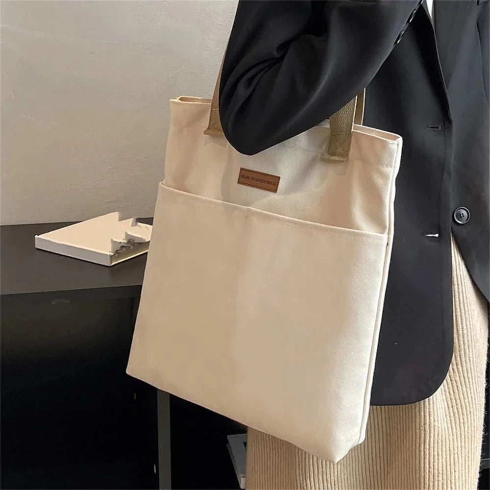 1Pcs Women's Tote Bag Canvas Sewing Thread Large Capacity Advanced Sense Handbag Convenient Practical Female's Commuter Bag.