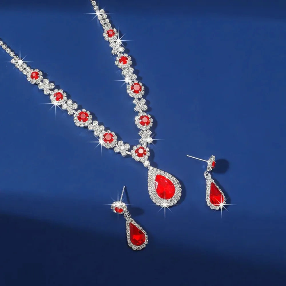 3 pieces of women's crystal droplet necklace with earrings set for wedding evening dress Elegant accessories.