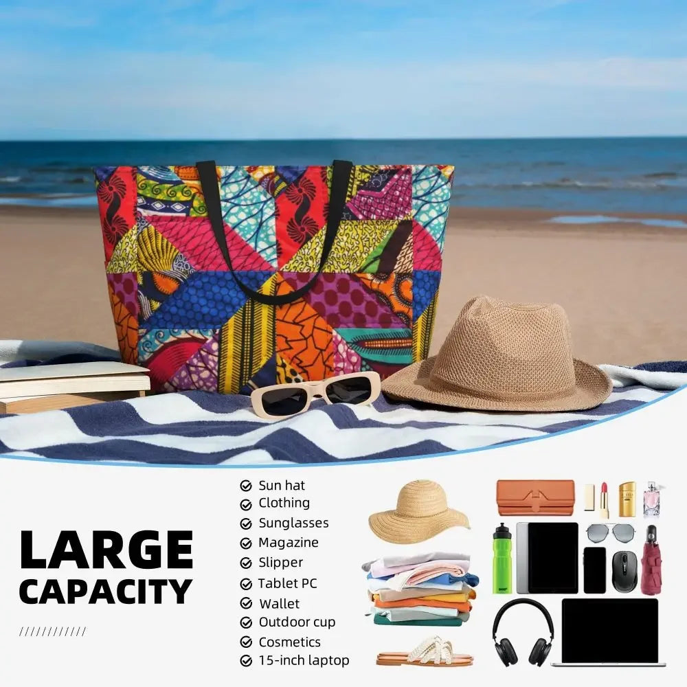 Custom African Kente Cloth Design Tote Bag for Women Large Capacity Traditional Africa Ethnic Ankara Beach Gym Travel Bags