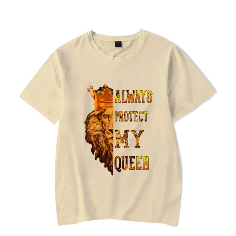 Lion King and Queen Couples T Shirt Letters Print Top Fashion Short Sleeve Couple Clothes Korean Oversized Tshirt Women Men Tees.