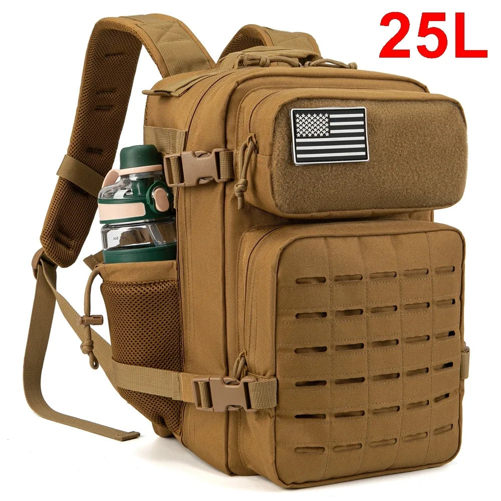 QT&QY 25L/45L Tactical Backpack for Men and Women Outdoor Survival Bug Out Bag Small School Rucksack Hking with Bottle Holder.