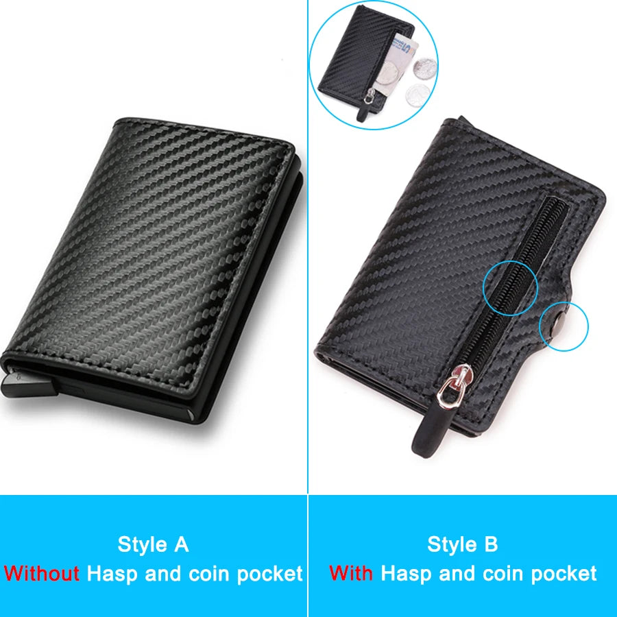 Carbon Fiber Slim Aluminum Men Wallet ID Credit Card Holder Mini RFID Wallet Automatic Pop up Bank Card Case Black Vallet 2023.