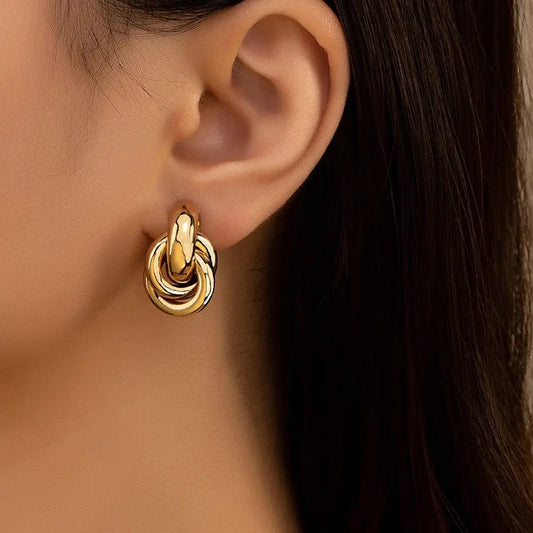 Gold SIlver Color Knot Hoop Earring For Women Shiny Plating Trendy Earring Stud Cute Daily Wear Jewelry 2024.