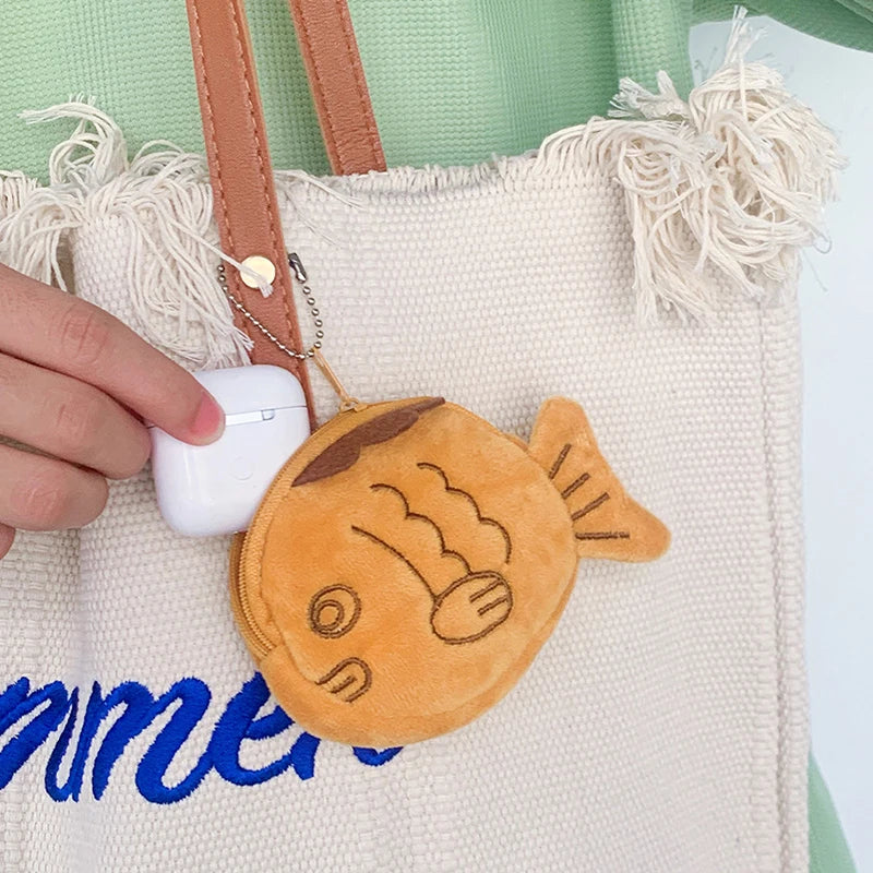 New Japan Cute Plush Snapper Fish Doll Coin Purse Wristlet Bag Cartoon Wallet Mini Zipper Girl Coin Wallet Cable Headset Bag`.