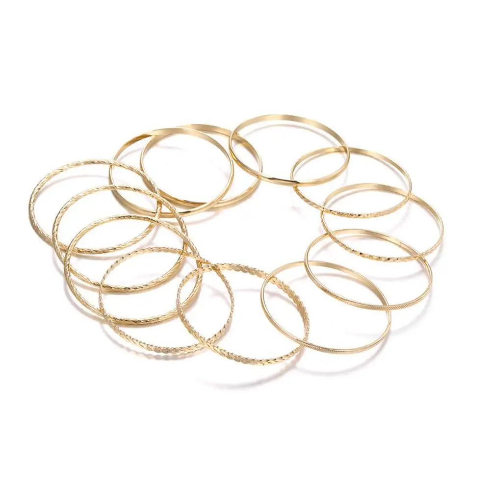 12pcs Punk Curb Cuban Chain Bracelets Set for Women Miami Boho Thick Gold Color Charm Bracelets Bangles Fashion Jewelry Y2C7.