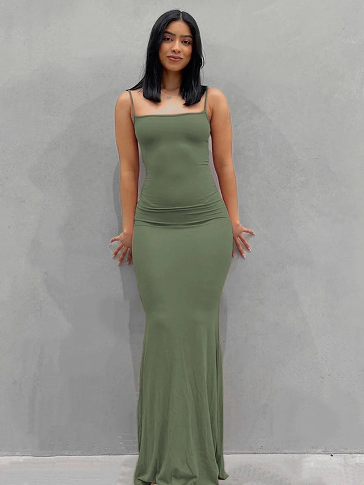 Women Backless Sexy Maxi Dress 2022 Spring Satin Slip Sleeveless Slim Party Concise платье Female Bodycon Dress Elegant Clothing.