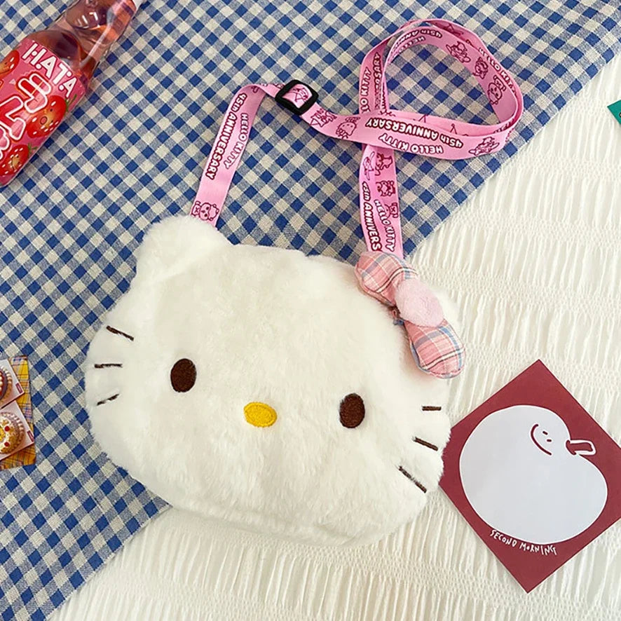 Women Girl Sanrio Hello Kitty Mini Shoulder Bag Kawaii Cartoon Messenger Plush Earphone Bag Girl Kids Cute Luxury Designer 2024.