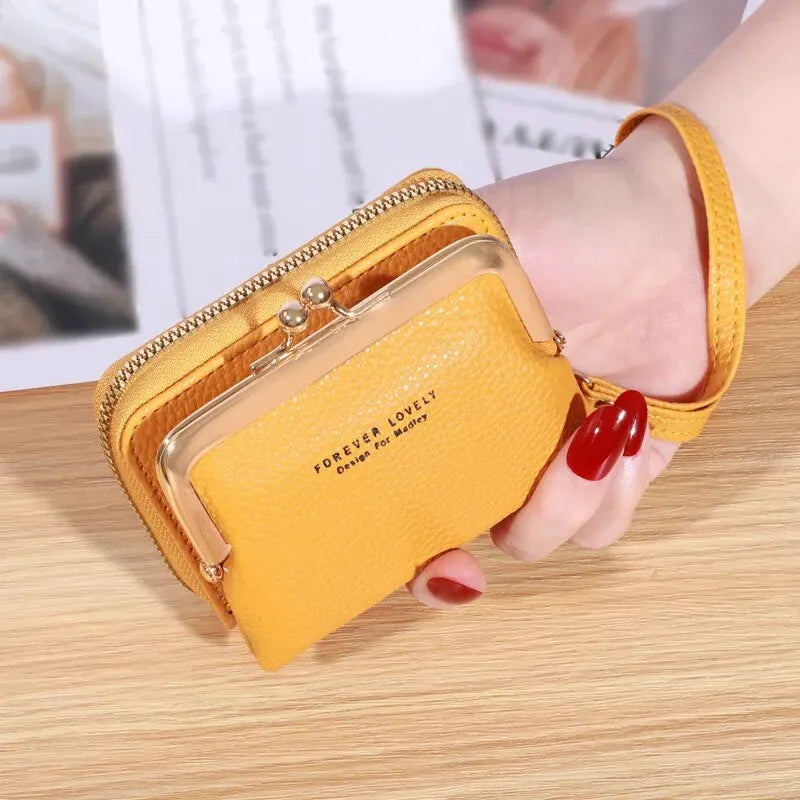 Wallet Women's Fashion Wrist Strap Short Zero Wallet Large Capacity Coin Clip Bag Multiple Card Positions Card Bag Money Clip.