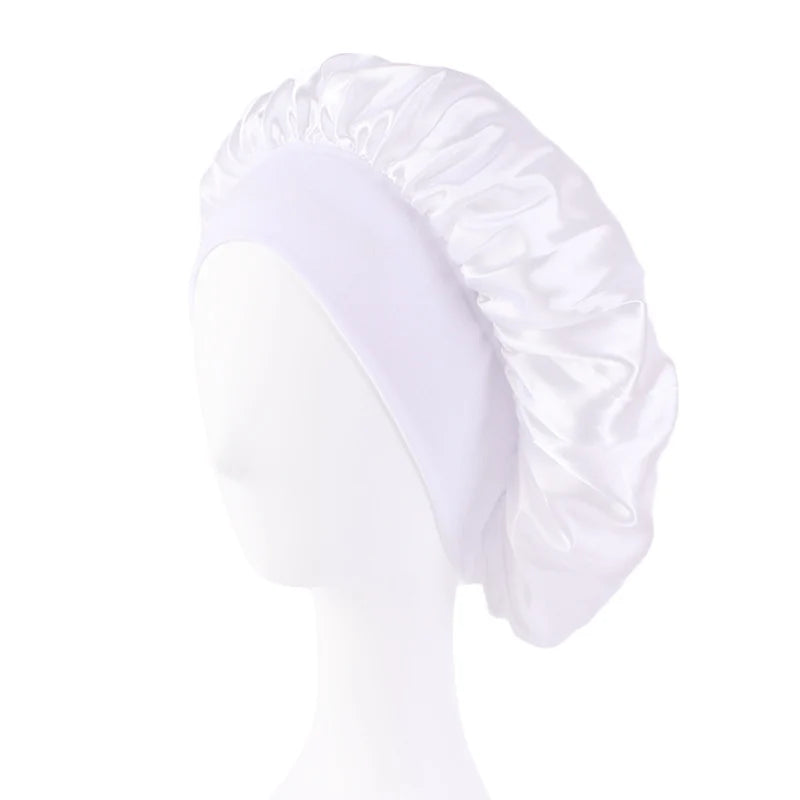 Satin Solid Wide-Brimmed Unisex Sleeping Hat - Elastic Band Hair Care Bonnet for Night Use