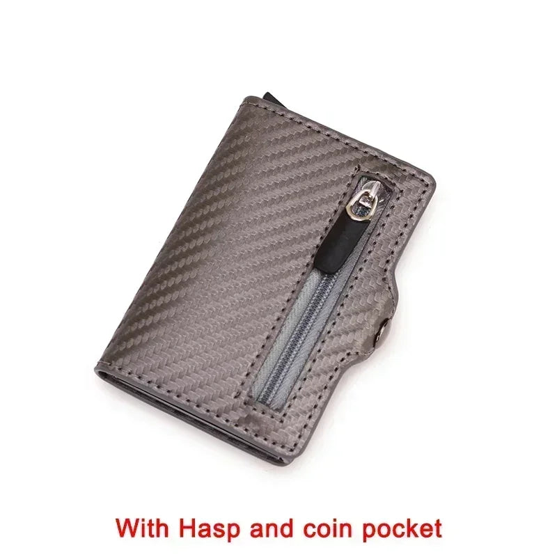 Carbon Fiber Slim Aluminum Men Wallet ID Credit Card Holder Mini RFID Wallet Automatic Pop up Bank Card Case Black Vallet 2023