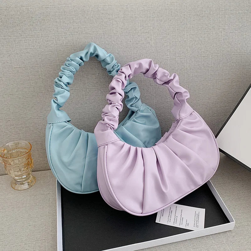 Fashion Pleated Handlebags for Women PU Cloud Bags Leisure Armpit Bag Shopping Shoulder Bags Dumpling Handbag Female Hand Bags.