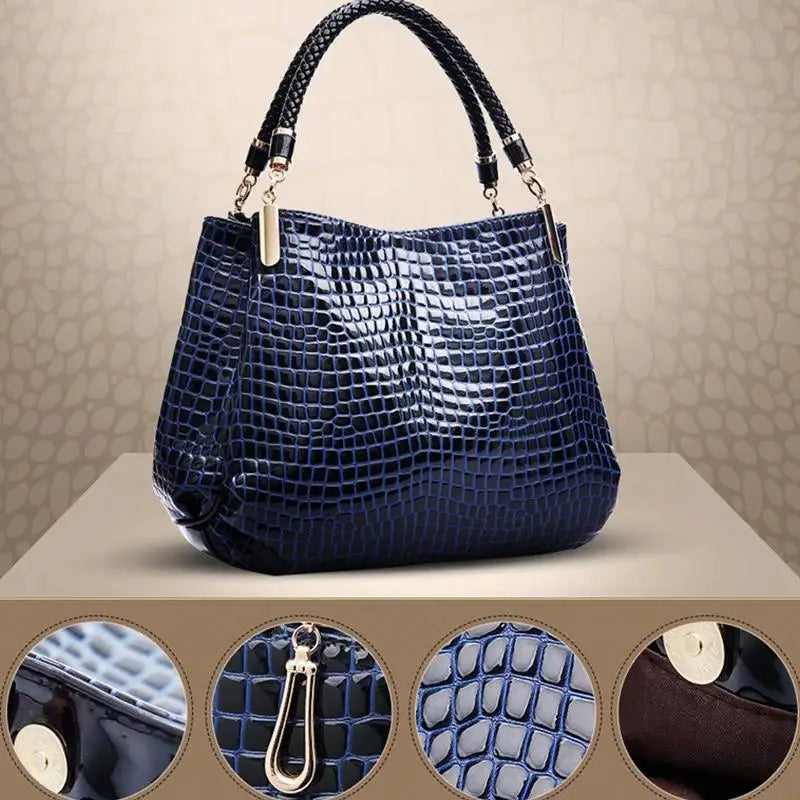 Women's Bag Large Capacity Tote Daily Commute Women's Shoulder Bag Crocodile Print Bright Face Handbag Shopping.