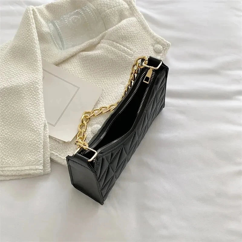 100% Polyurethane Solid Color Stitching Underarm Bag Chain One-shoulder WOMEN'S Bag