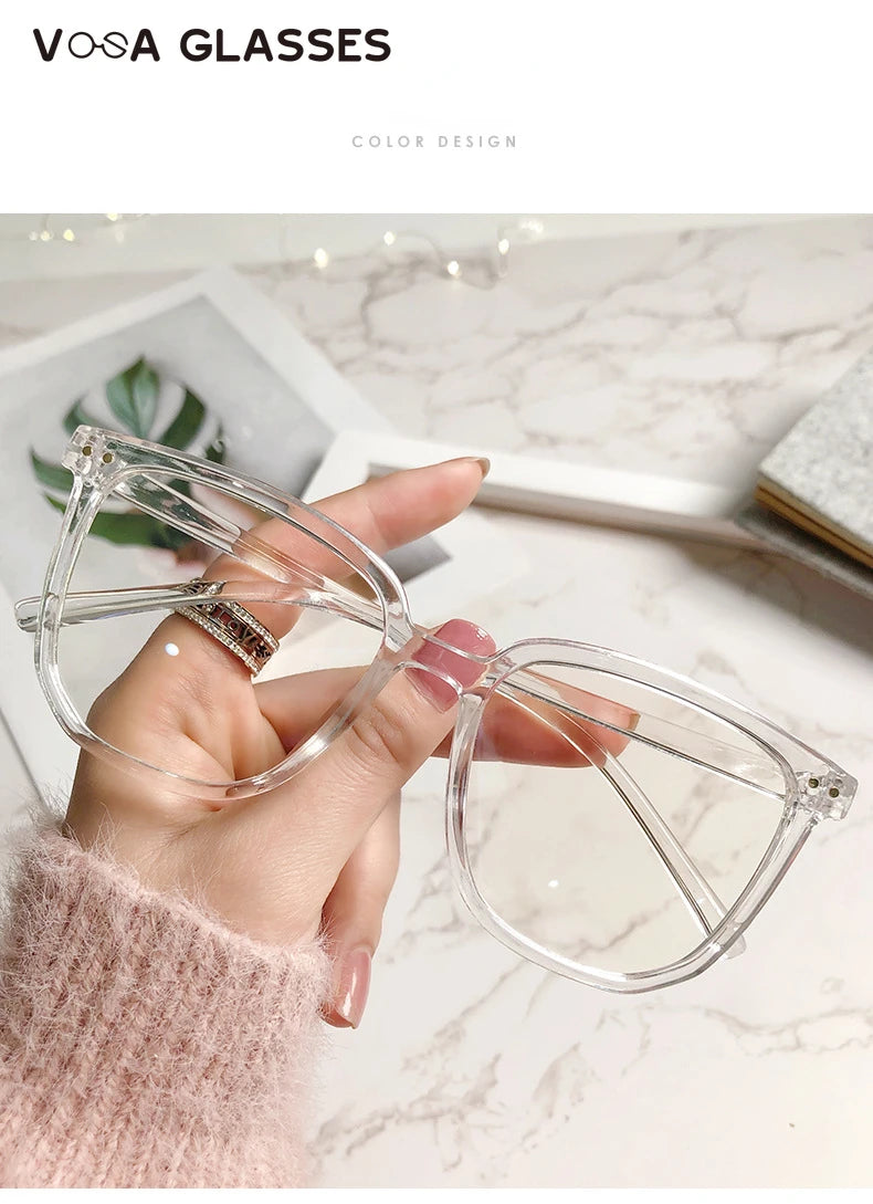 Stylish Oversized Transparent Square Myopia Glasses for Men and Women with Anti-Blue Light Lenses (-600 to 0)