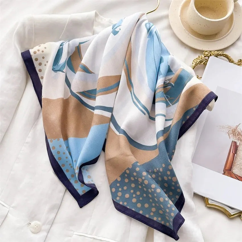 Luxurious Soft Velvet Printed Square Scarf for Women - Cotton Summer Hair Band and Stylish Neck Tie Foulard.