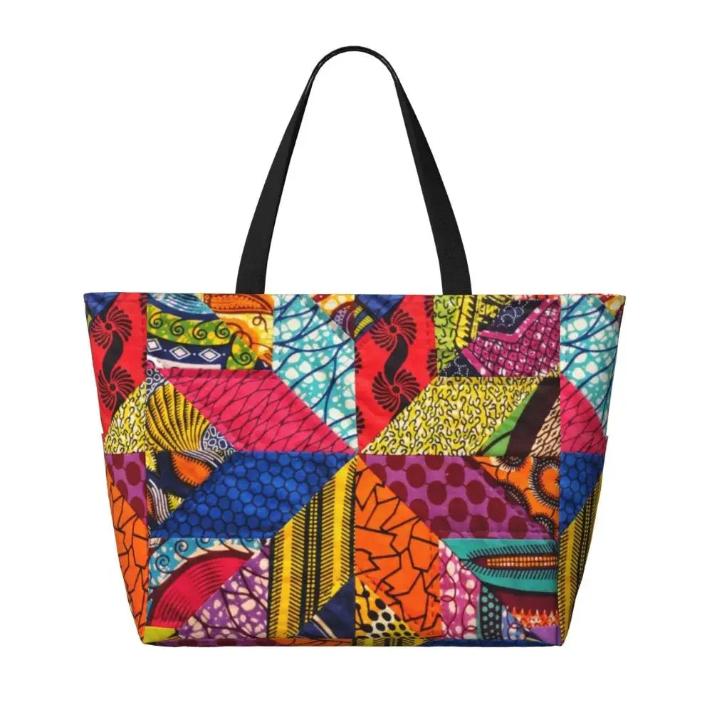 Custom African Kente Cloth Design Tote Bag for Women Large Capacity Traditional Africa Ethnic Ankara Beach Gym Travel Bags