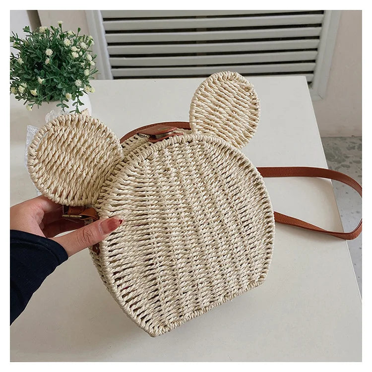 Disney 2023New Ladies Designer Straw Fancy Bag Cute Handbag Rattan Travel Leisure Vacation Small Round Beach Mickey Shoulder Bag - Elevate Your Body