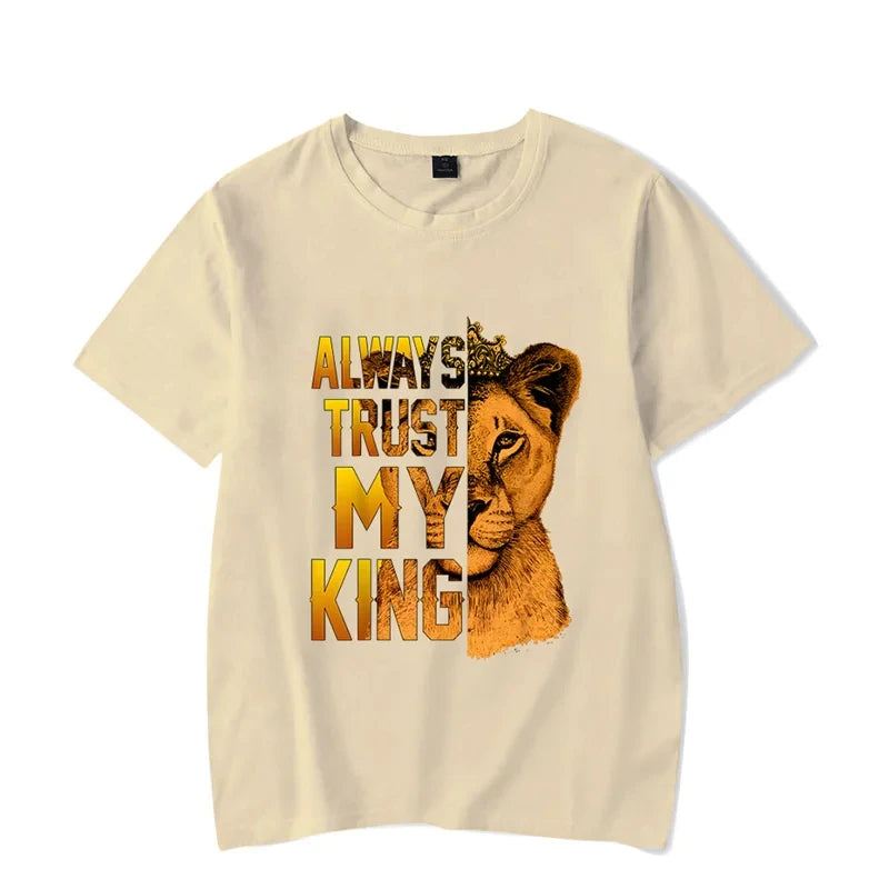 Lion King and Queen Couples T Shirt Letters Print Top Fashion Short Sleeve Couple Clothes Korean Oversized Tshirt Women Men Tees.