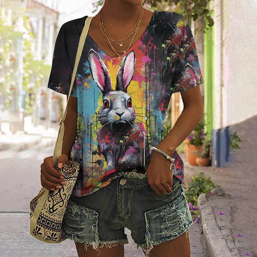 Summer Women's T Shirt Anger Cat Print Casual Short Sleeve 3d T Shirts Streetwear Crew Neck Pullover Oversized Female Clothing.