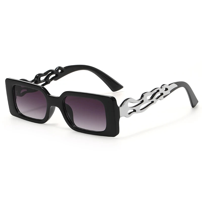 Vintage Flamed Frame Rectangle Sunglasses for Women - Retro UV400 Shades for Travel and Hip-hop Style.