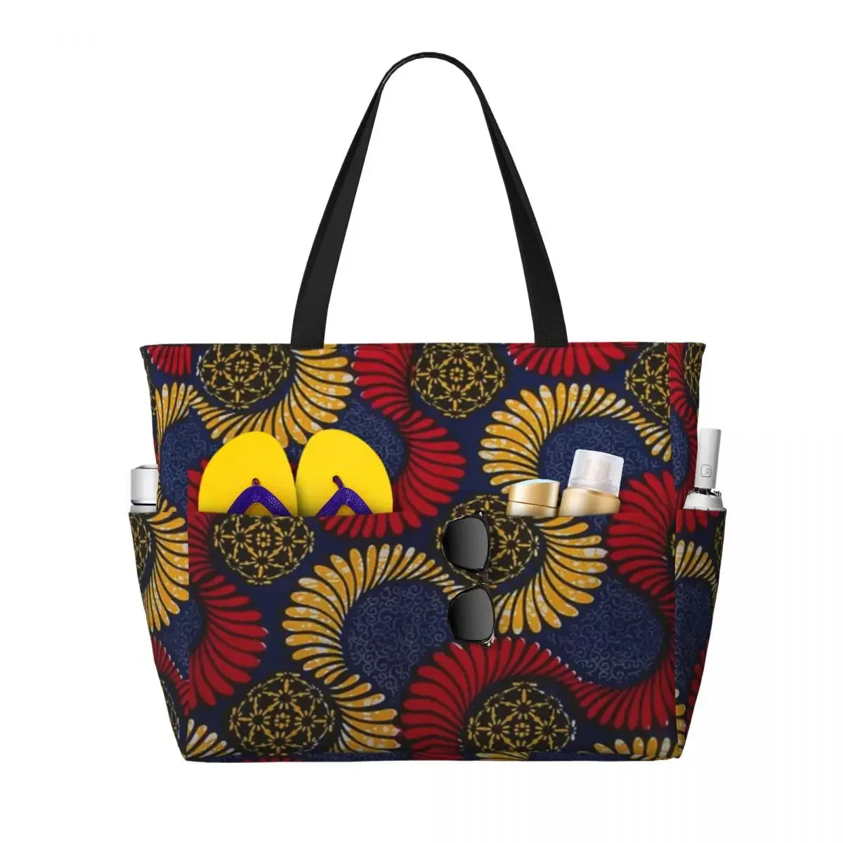 Custom African Kente Cloth Design Tote Bag for Women Large Capacity Traditional Africa Ethnic Ankara Beach Gym Travel Bags.