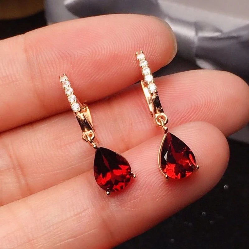 Silver Inlaid Wine Red Ruby earrings for women Exquisite and Simple Water Drop Eardrops earings Fashion Party Jewelry.