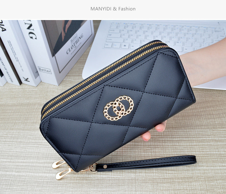 New Wallet Women's Long Double Zipper Large Capacity Handbag Mom's Fashion Simple Double Layer Wallet Mobile Case.