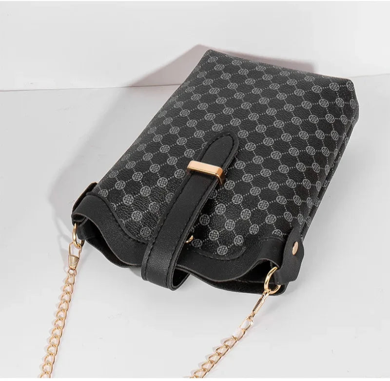 Fashionable Ladies Phone Bag Chain Strap Crossbody Bag Coin Purse Trendy Simple Style Vertical Square Shape Small Size Mobile