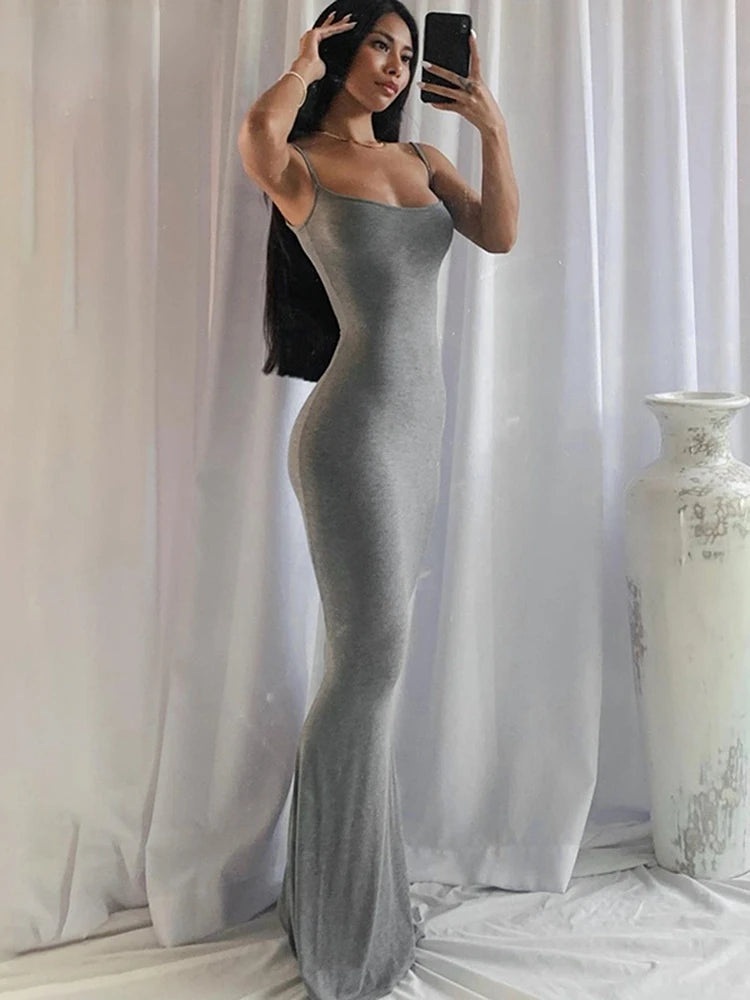 Women Backless Sexy Maxi Dress 2022 Spring Satin Slip Sleeveless Slim Party Concise платье Female Bodycon Dress Elegant Clothing.