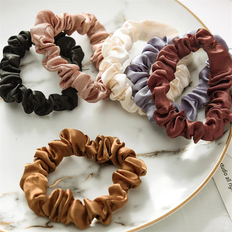 6-Pack Stylish Silk-Like Hair Scrunchies for Women - Solid Color Elastic Ponytail Holders and Accessories.