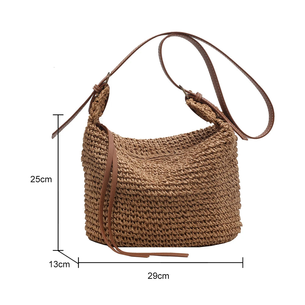 Summer Straw Women Bag Hand-Woven Handbags Handmade Raffia Beach Boho Shoulder Bag Large Tote Bag Tassel Shopping Purses 2024.