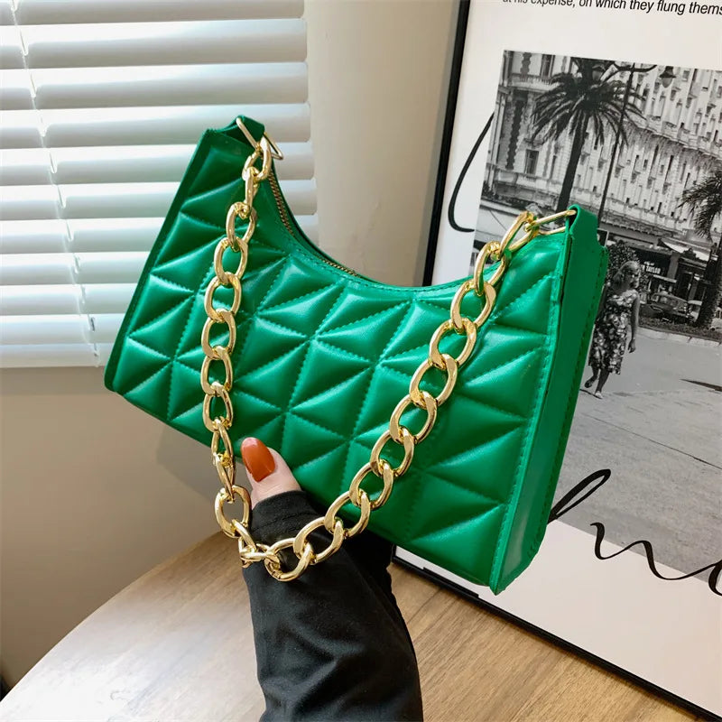 100% Polyurethane Solid Color Stitching Underarm Bag Chain One-shoulder WOMEN'S Bag.