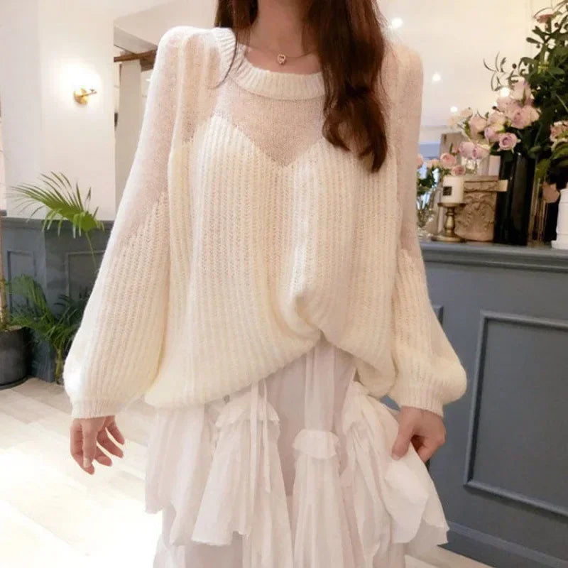 Autumn/winter New Arrival Very Fairy-like Supple Knitted Top Warm Sensation Style Loose-fit Thin Lantern Sleeve Sweater Women.