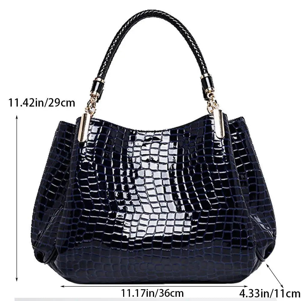 Women's Bag Large Capacity Tote Daily Commute Women's Shoulder Bag Crocodile Print Bright Face Handbag Shopping.