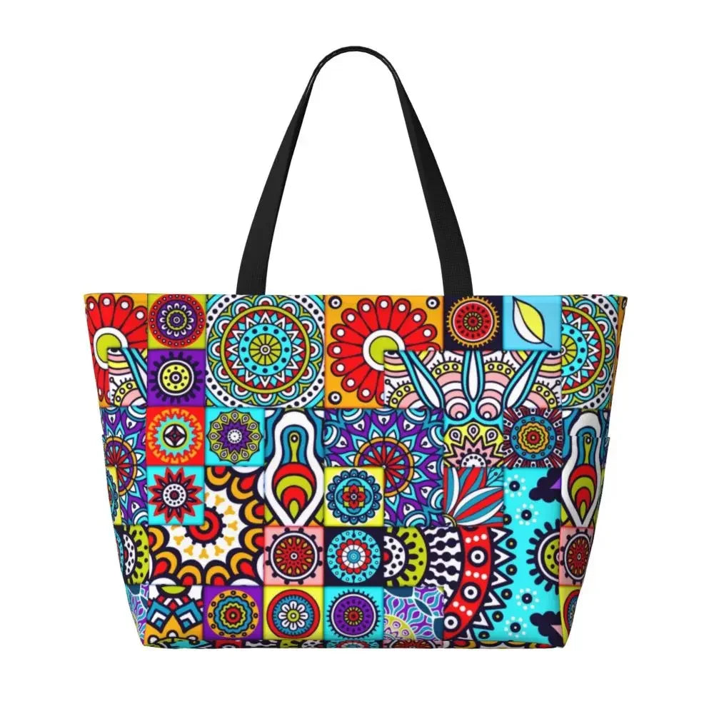 Custom African Kente Cloth Design Tote Bag for Women Large Capacity Traditional Africa Ethnic Ankara Beach Gym Travel Bags