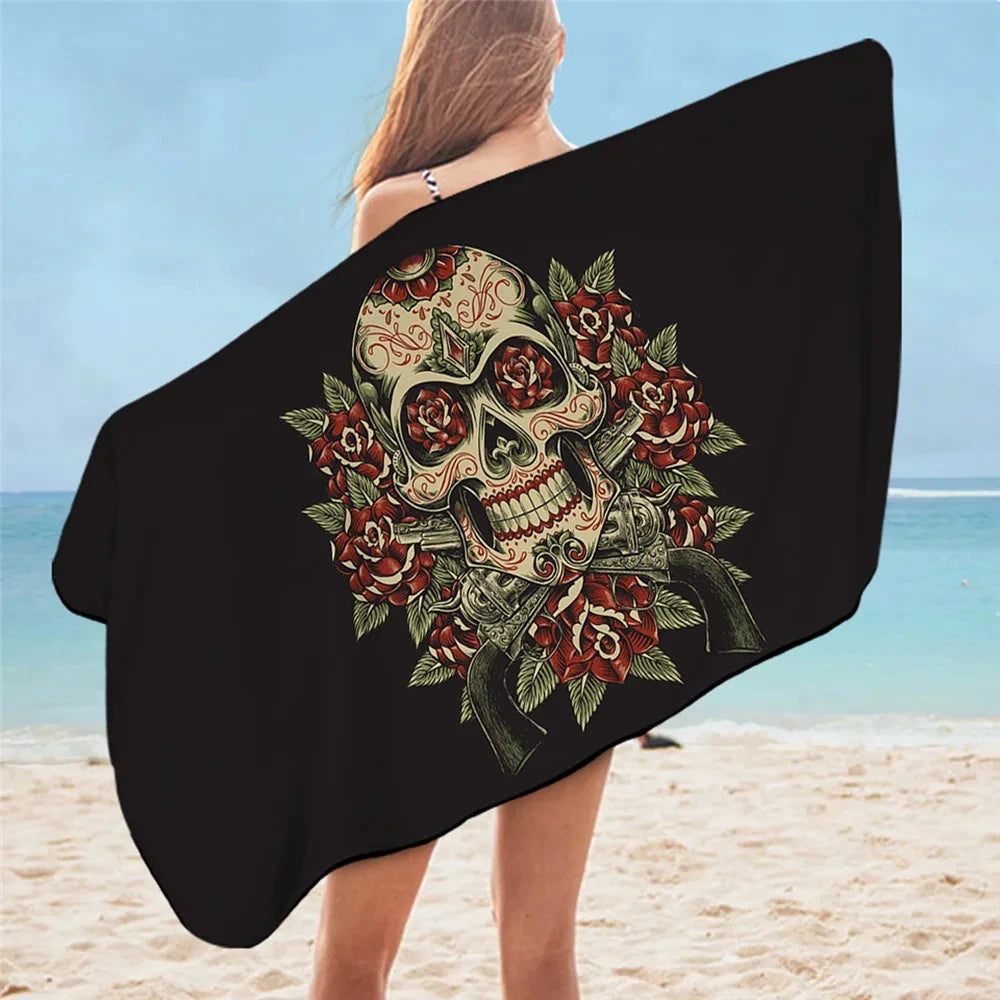 Sugar Skull Print Beach Towel Microfiber Fabric Quick Dry for Adults Women Men Gift Shower Towel Travel Camping Kitchen Gym Yoga.