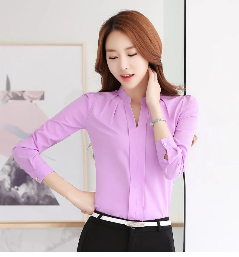 Chiffon Blouse Women Korean Fashion Women Clothing White Shirt  Long Sleeve Blouses V-neck Womens Tops Basic Shirts and Blouses - Elevate Your Body