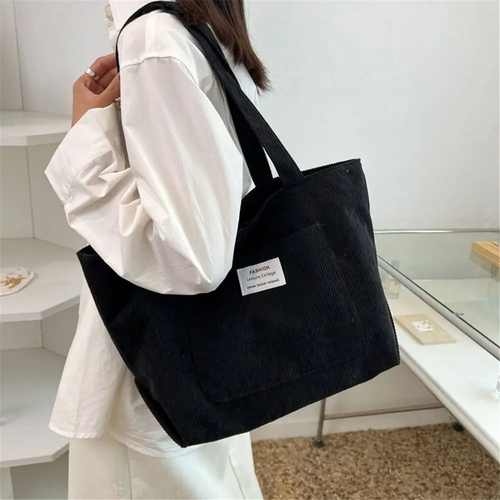 Autumn Winter Corduroy Totes Bag Women's Large Capacity Shoulder Bag Fashion Vintage Solid Color Handbags.