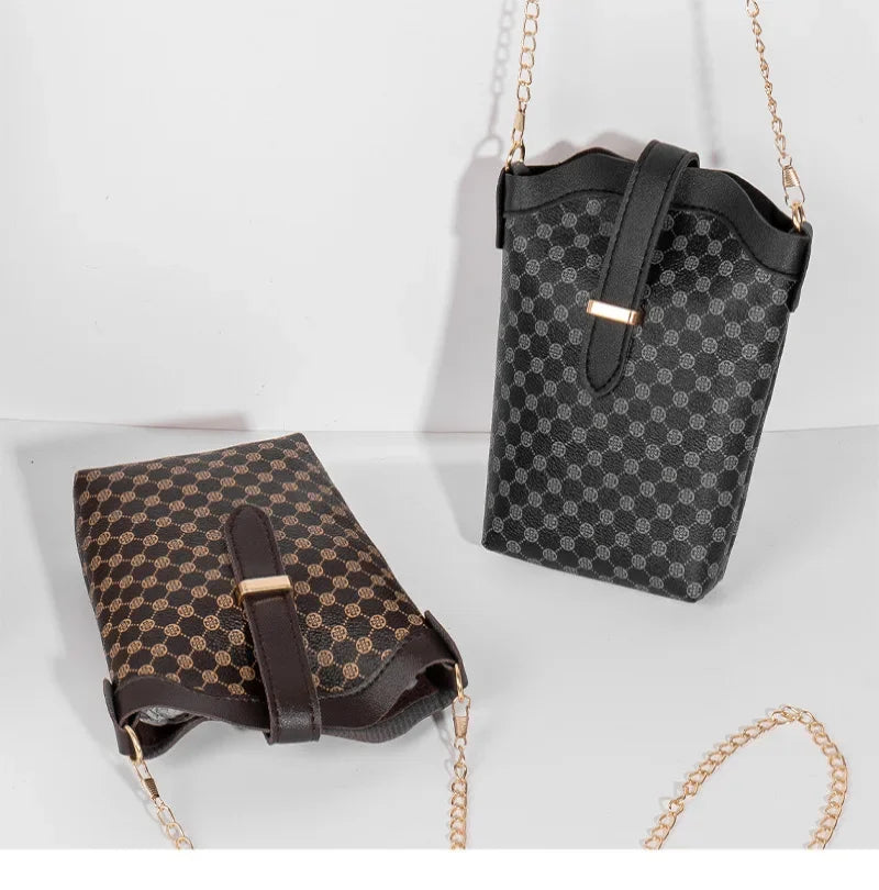 Fashionable Ladies Phone Bag Chain Strap Crossbody Bag Coin Purse Trendy Simple Style Vertical Square Shape Small Size Mobile.