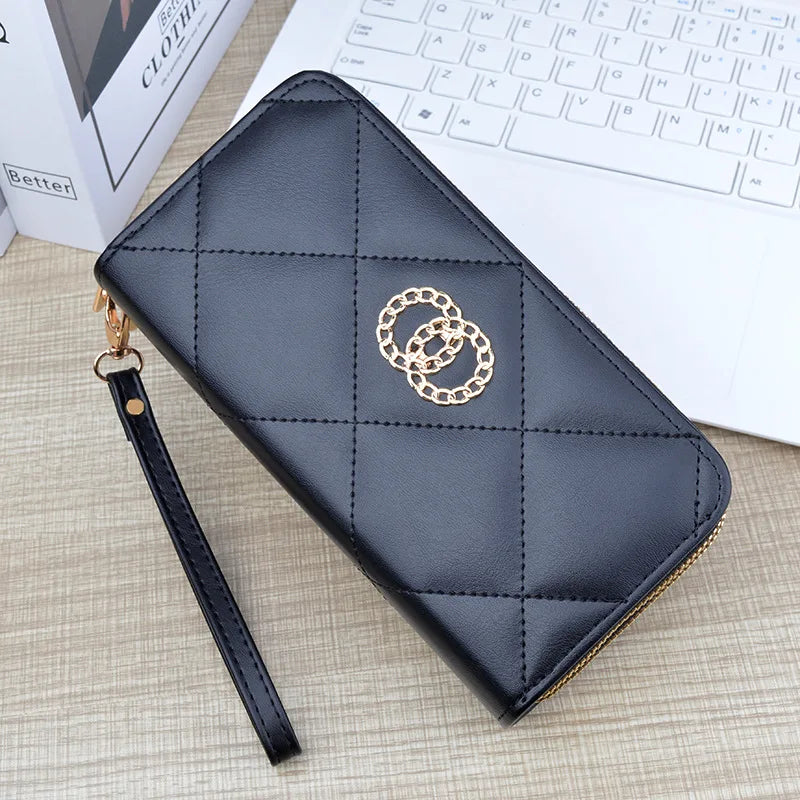 New Wallet Women's Long Double Zipper Large Capacity Handbag Mom's Fashion Simple Double Layer Wallet Mobile Case.