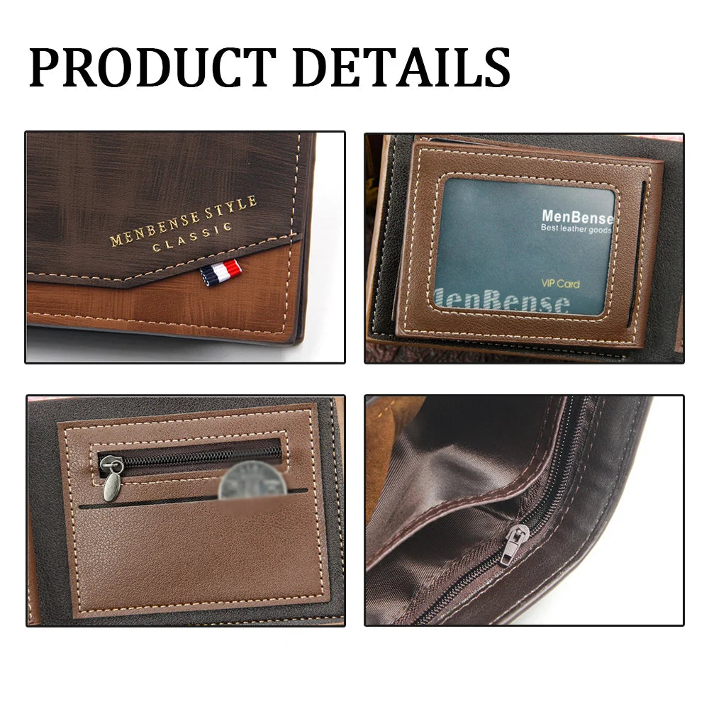 Men's Short Frosted Large Capacity Leather Wallet,Multi-Slot Coin Pocket Photo Holder Small Men's Wallet,Vintage Wallet for Male.