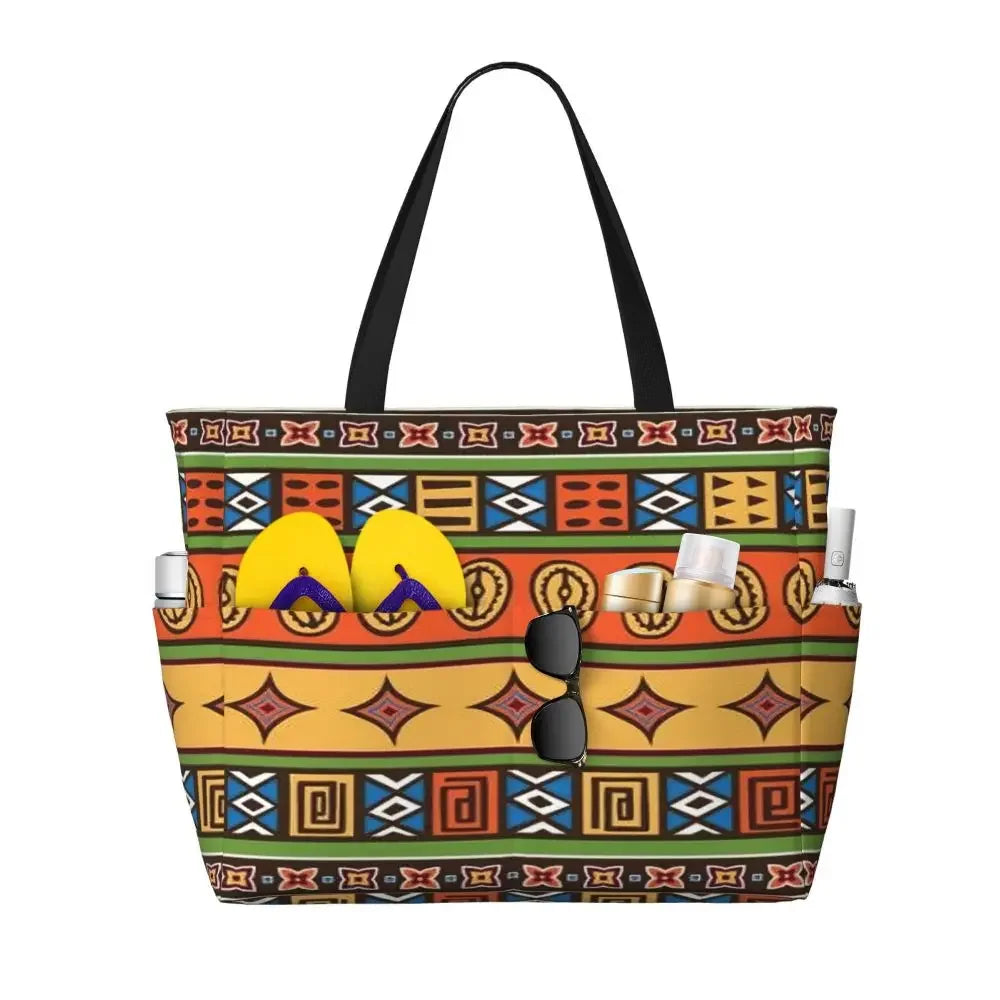 Custom African Kente Cloth Design Tote Bag for Women Large Capacity Traditional Africa Ethnic Ankara Beach Gym Travel Bags