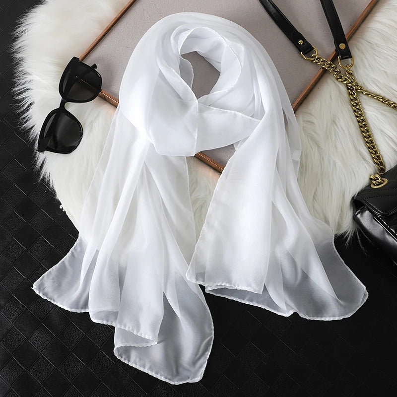 2023 Stylish Women's Solid Color Silk Beach Scarf and Headband Wraps for Sun Protection.