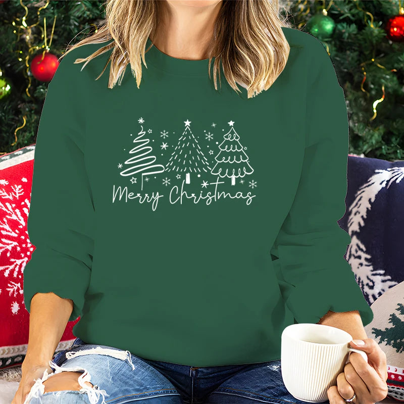 Merry Christmas Tree Trending Sweatshirts Women Funny Festive Fashion Casual Hoodies Trendy Christmas Tree Design Holiday Hoodie.