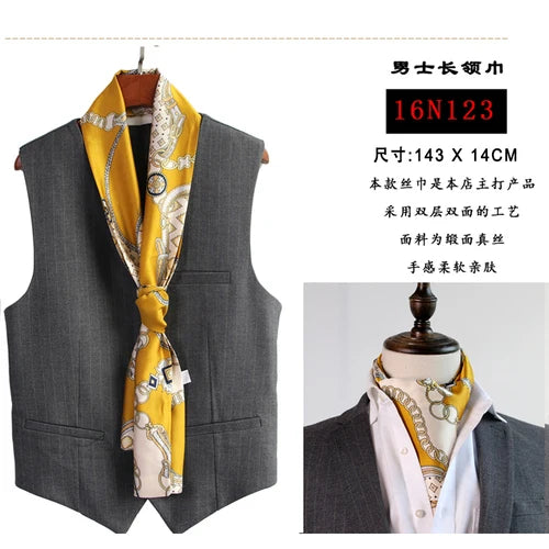 Elegant Double-Sided Hangzhou Silk Scarf for Men – Trendy Geometric Design for Autumn & Winter.