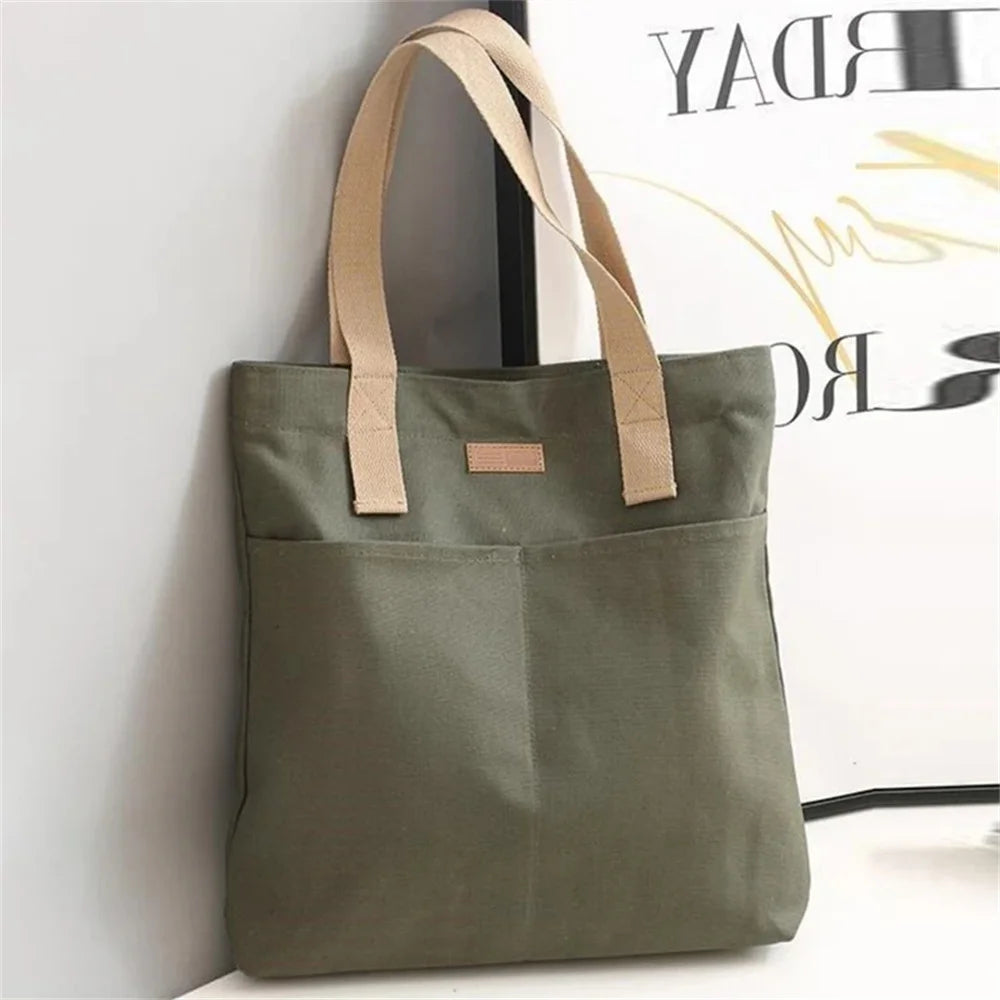 1Pcs Women's Tote Bag Canvas Sewing Thread Large Capacity Advanced Sense Handbag Convenient Practical Female's Commuter Bag.