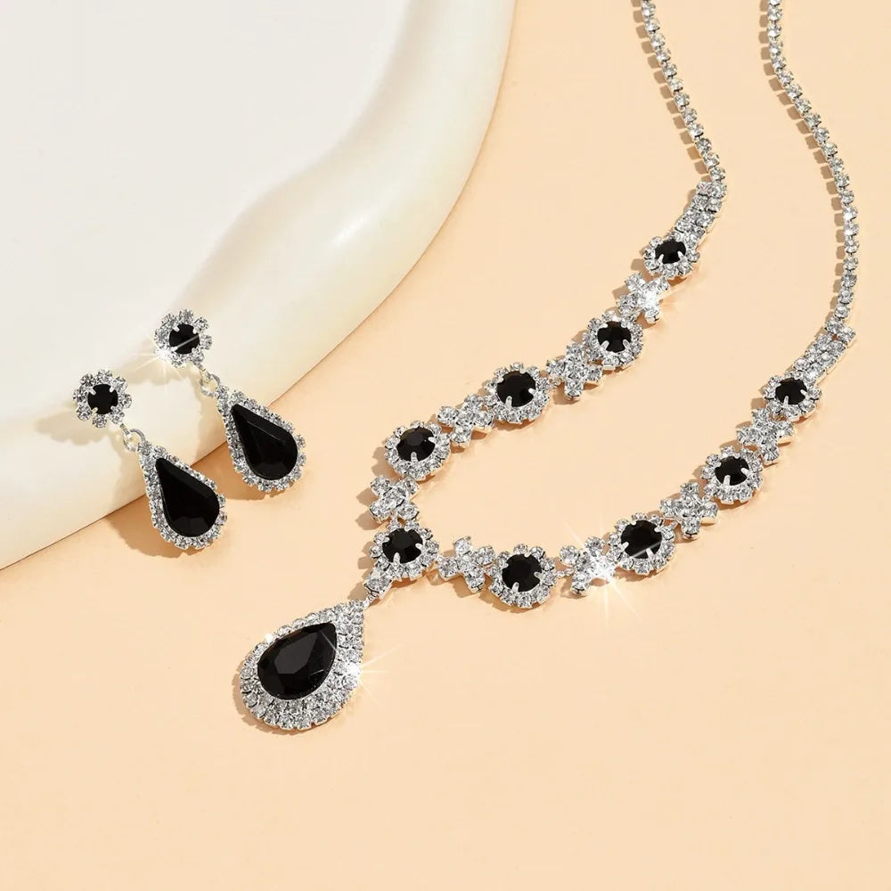 3 pieces of women's crystal droplet necklace with earrings set for wedding evening dress Elegant accessories.